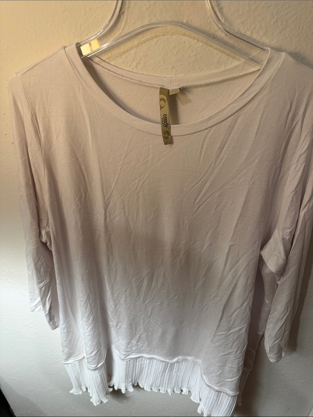 Comfy USA white Long Sleeve Top with Pleated Hem